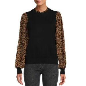 Nanette Lepore animal print puff sleeve Black cheetah Sweater Size S NWT